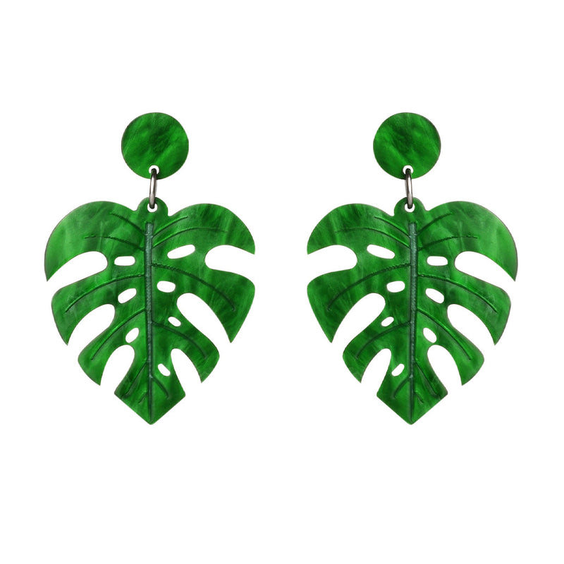 Leaf Shape Resin Earrings with Stud Style